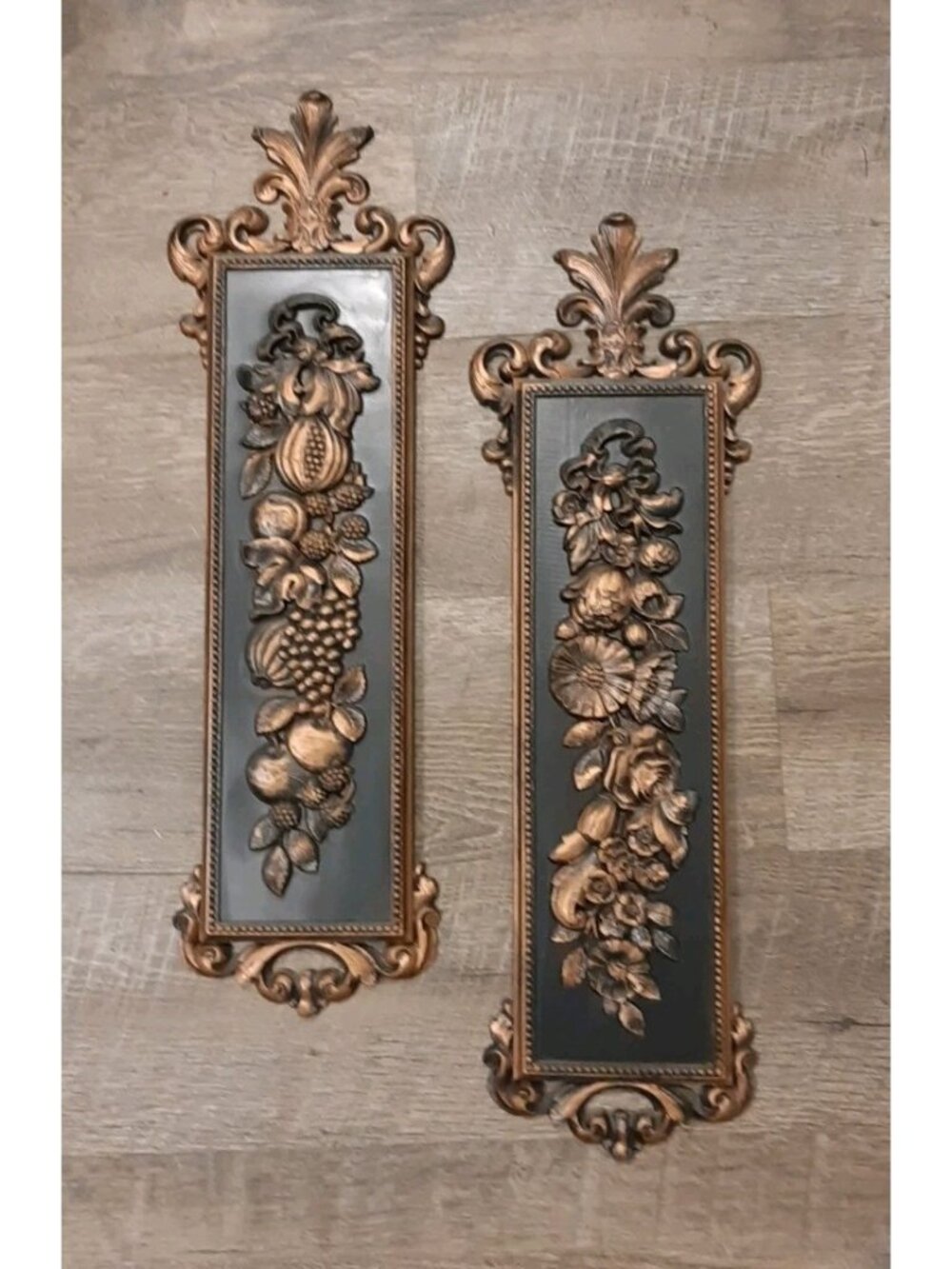 Vintage Dart Ind 1970 Hollywood Regency Syroco Fruit Wall Plaques Baroque MCM